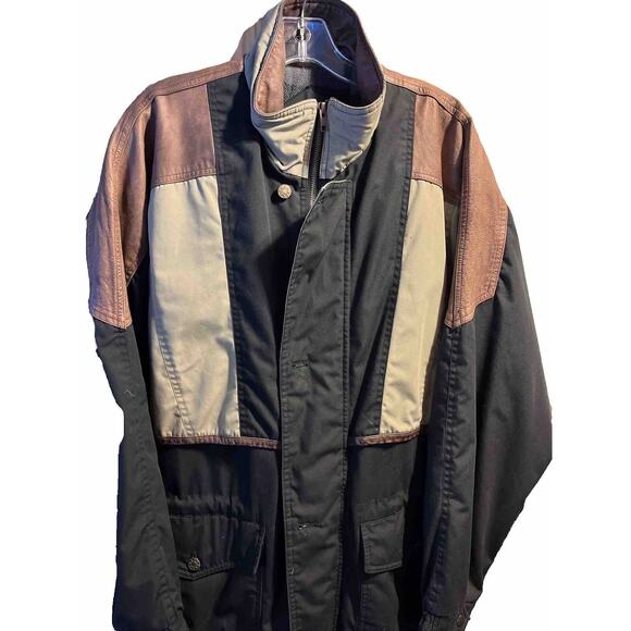 Roper Range Gear Men's Size Large Tan/Black Leather Shoulders Flannel Lined Coat - Picture 1 of 12